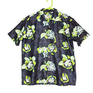 Flip Box Shirt Button Down Hawaiian Style‎ Summer Beach Black Green Medium